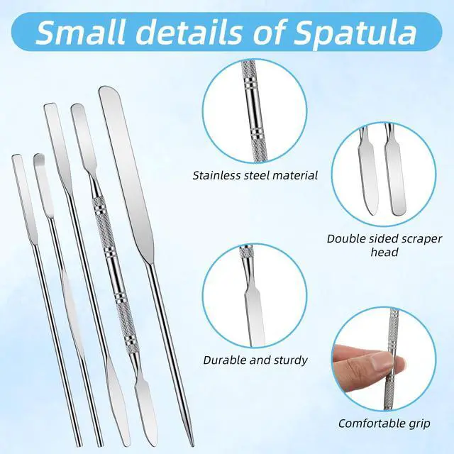 Alt view image 3 of 7 - 5 Pcs Metal Spatula Set, Stainless Steel Lab Spatula, Double-Ended Micro Spatulas for Lab Spatulas Sampling and Mixing