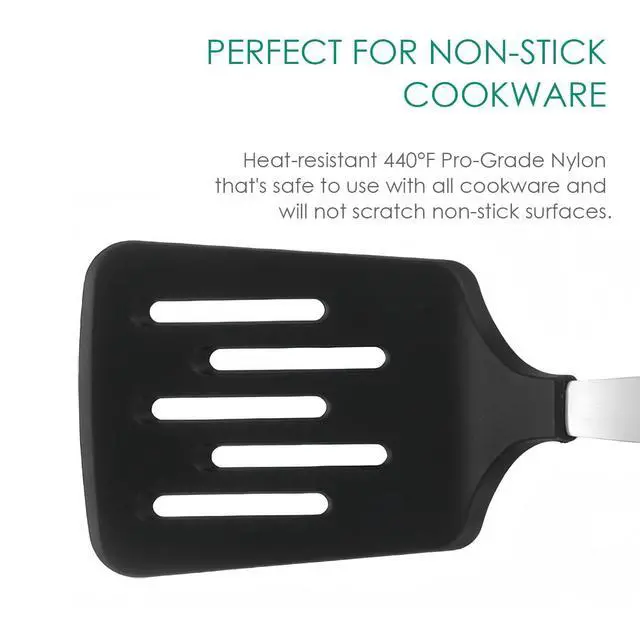 Alt view image 3 of 6 - Stainless Steel Cooking Slotted Turner With Heat-resistant BPA-free nylon head Safe for Non-Stick Cookware POM Handles Heavy Duty Kitchen Spatulas For Serving