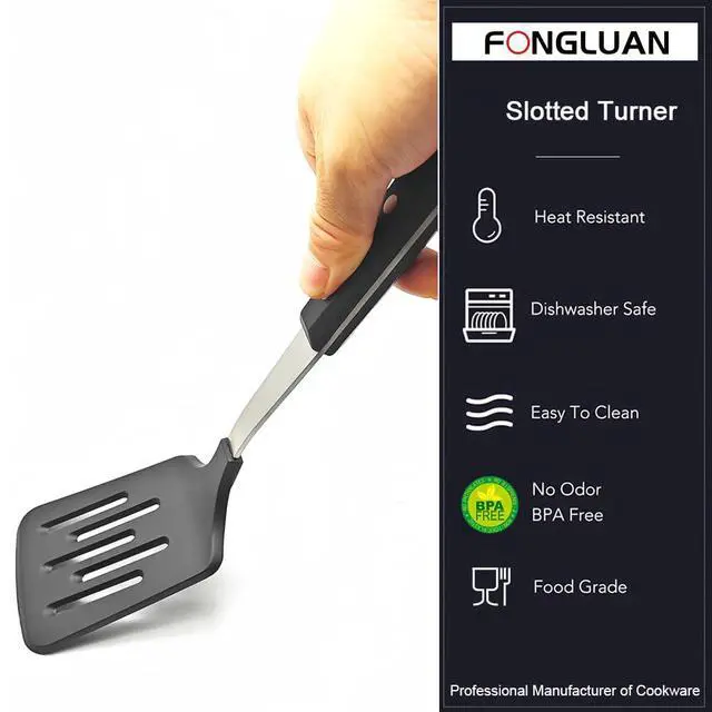 Alt view image 5 of 6 - Stainless Steel Cooking Slotted Turner With Heat-resistant BPA-free nylon head Safe for Non-Stick Cookware POM Handles Heavy Duty Kitchen Spatulas For Serving