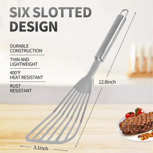Alt view image 2 of 7 - 2Pack Fish Spatula Stainless Steel,Premium Fish Turner Spatula,Flexible Barbecue Turner,Metal Slotted Spatula For Flipping Fish Egg Patties Fries Pancake Steak