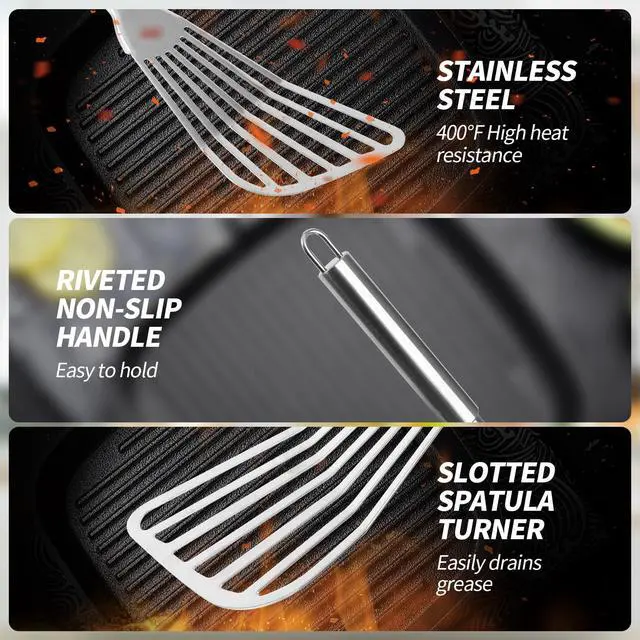 Alt view image 3 of 7 - 2Pack Fish Spatula Stainless Steel,Premium Fish Turner Spatula,Flexible Barbecue Turner,Metal Slotted Spatula For Flipping Fish Egg Patties Fries Pancake Steak
