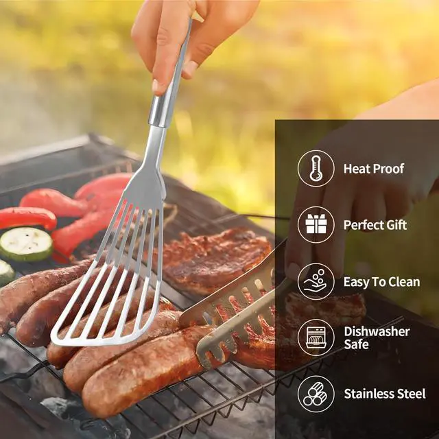 Alt view image 4 of 7 - 2Pack Fish Spatula Stainless Steel,Premium Fish Turner Spatula,Flexible Barbecue Turner,Metal Slotted Spatula For Flipping Fish Egg Patties Fries Pancake Steak