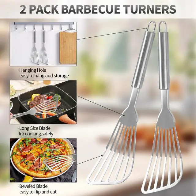 Alt view image 5 of 7 - 2Pack Fish Spatula Stainless Steel,Premium Fish Turner Spatula,Flexible Barbecue Turner,Metal Slotted Spatula For Flipping Fish Egg Patties Fries Pancake Steak