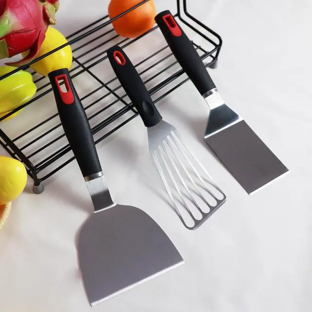 Alt view image 5 of 7 - Spatula Set Stainless Steel Kitchen Metal Spatula for Cast Iron Skillet with Silicone Handle, Fish Spatula Turner Flipper for Pancake Burger Egg Cooking Spatulas BBQ Grill Griddle