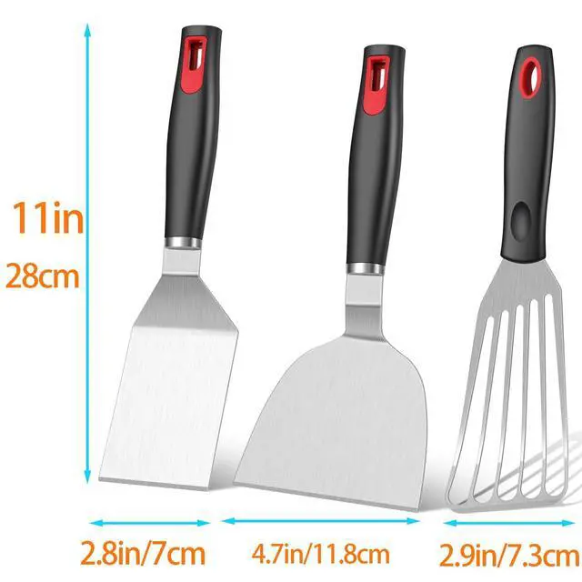 Alt view image 7 of 7 - Spatula Set Stainless Steel Kitchen Metal Spatula for Cast Iron Skillet with Silicone Handle, Fish Spatula Turner Flipper for Pancake Burger Egg Cooking Spatulas BBQ Grill Griddle