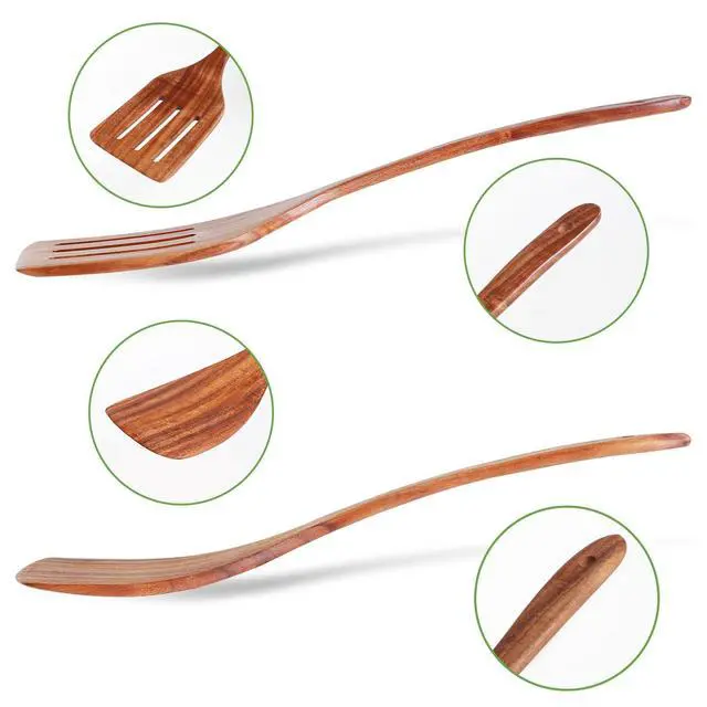 Alt view image 3 of 7 - 2 Pack Wooden Spatula, Acacia Wood Long Handle Flat Frying Turner, Handmade wooden spoons for cooking, Kitchen Utensil set, Non-Stick Cooking Spurtle Utensils for kitchen use