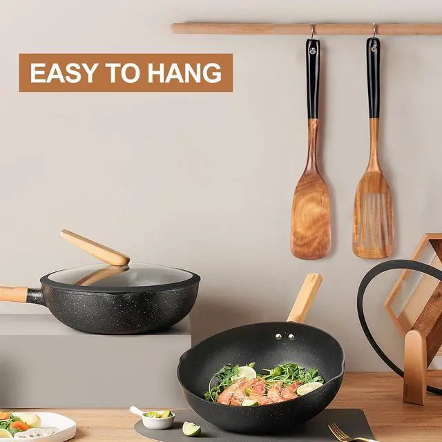 Alt view image 7 of 7 - 2 Pcs Wooden Spatula Set for Cooking Non Toxic Teak Kitchen Utensils Slotted Pancake Turner Flat Wood Wok Spatulas Bamboo Spoon for Cooking Utensil Set Spurtle Scraper Black Fish Egg Flipper Spatula