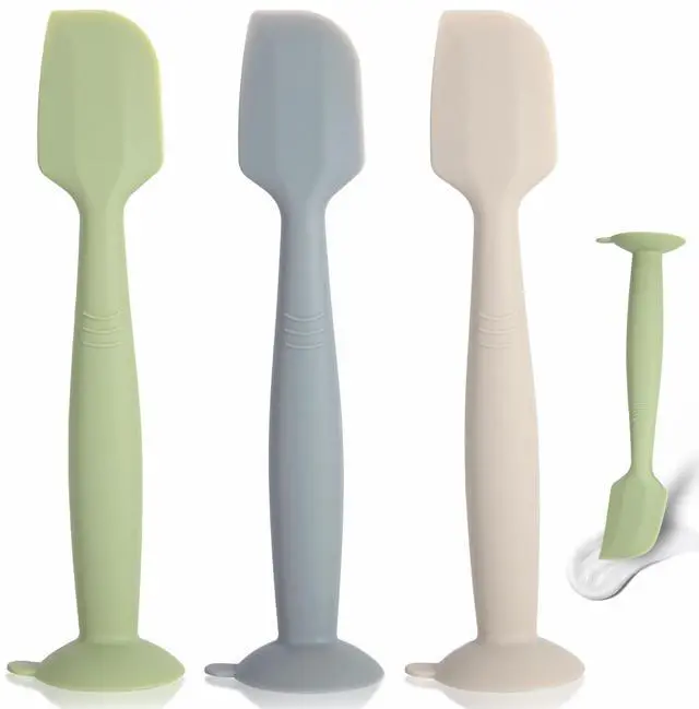 Main image of Baby Diaper Cream Spatula 3 Pack Diaper Spatulas Soft Silicone Diaper Cream Applicator Baby Butt Paste Spatula Brush with Suction Base,Full Size(Gray+Off-white+Green