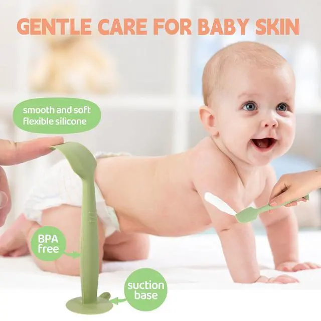 Alt view image 2 of 7 - Baby Diaper Cream Spatula 3 Pack Diaper Spatulas Soft Silicone Diaper Cream Applicator Baby Butt Paste Spatula Brush with Suction Base,Full Size(Gray+Off-white+Green