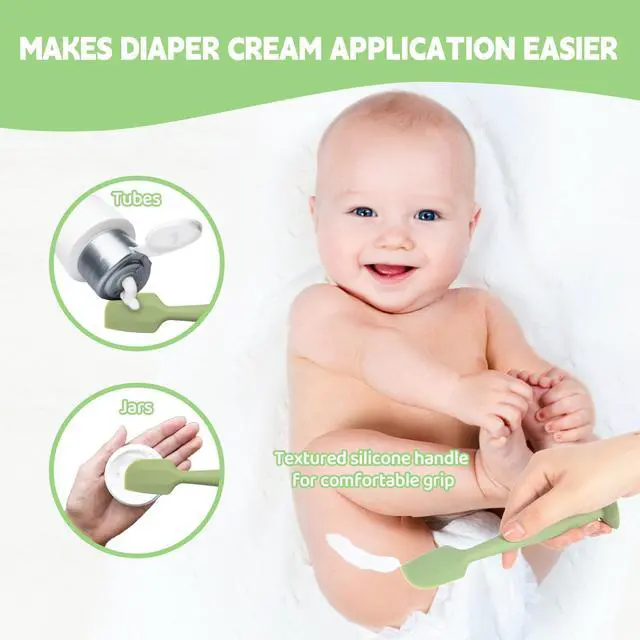 Alt view image 7 of 7 - Baby Diaper Cream Spatula 3 Pack Diaper Spatulas Soft Silicone Diaper Cream Applicator Baby Butt Paste Spatula Brush with Suction Base,Full Size(Gray+Off-white+Green