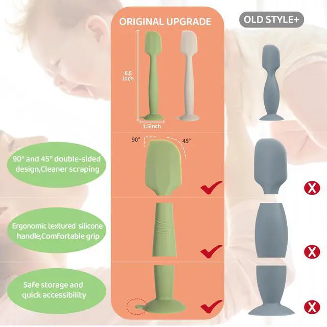 Alt view image 6 of 7 - Baby Diaper Cream Spatula 3 Pack Diaper Spatulas Soft Silicone Diaper Cream Applicator Baby Butt Paste Spatula Brush with Suction Base,Full Size(Gray+Off-white+Green