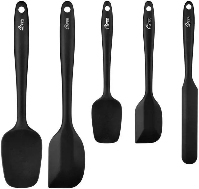Main image of 600 Heat Resistant BPA-Free Silicone Rubber Spatula Set,Kitchen Cooking Spatulas, Baking, Mixing for Non Stick Cookware, Dishwasher Safe, Black Set of 5
