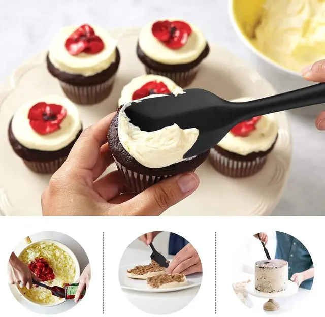 Alt view image 3 of 7 - 600 Heat Resistant BPA-Free Silicone Rubber Spatula Set,Kitchen Cooking Spatulas, Baking, Mixing for Non Stick Cookware, Dishwasher Safe, Black Set of 5