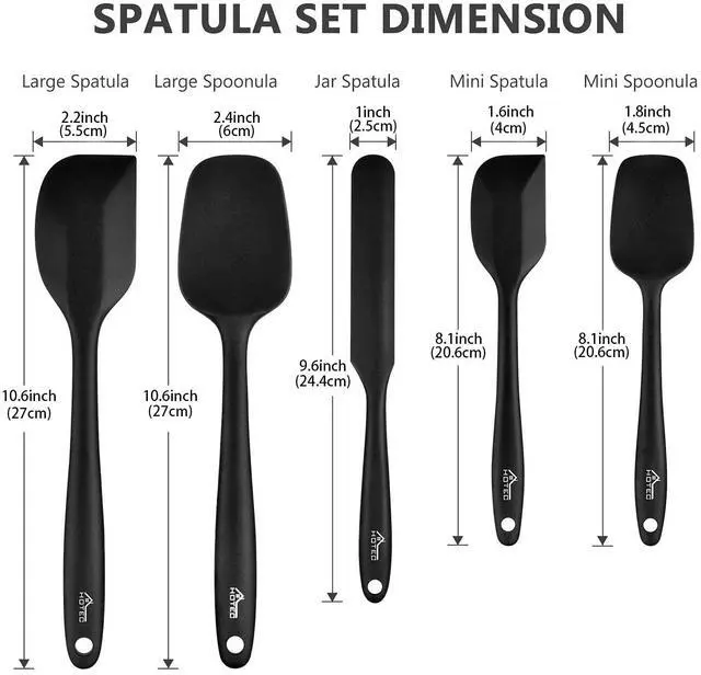 Alt view image 7 of 7 - 600 Heat Resistant BPA-Free Silicone Rubber Spatula Set,Kitchen Cooking Spatulas, Baking, Mixing for Non Stick Cookware, Dishwasher Safe, Black Set of 5