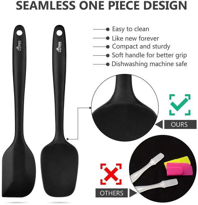 Alt view image 5 of 7 - 600 Heat Resistant BPA-Free Silicone Rubber Spatula Set,Kitchen Cooking Spatulas, Baking, Mixing for Non Stick Cookware, Dishwasher Safe, Black Set of 5