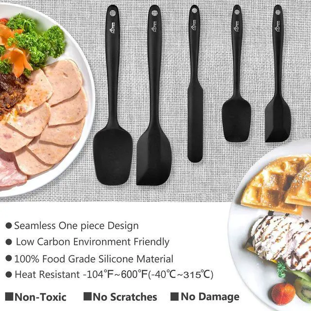 Alt view image 6 of 7 - 600 Heat Resistant BPA-Free Silicone Rubber Spatula Set,Kitchen Cooking Spatulas, Baking, Mixing for Non Stick Cookware, Dishwasher Safe, Black Set of 5
