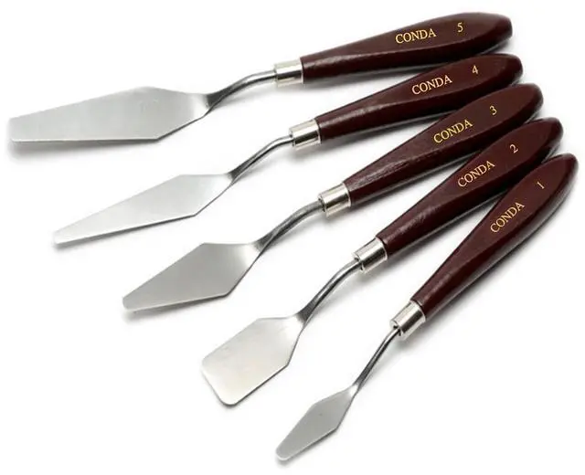 Main image of Palette Knife Painting Stainless Steel Spatula Palette Knife Oil Paint Metal Knives Wood Handle (Red 5 Piece)