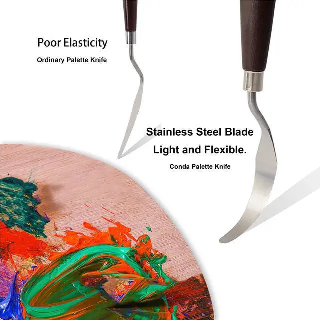 Alt view image 2 of 7 - Palette Knife Painting Stainless Steel Spatula Palette Knife Oil Paint Metal Knives Wood Handle (Red 5 Piece)