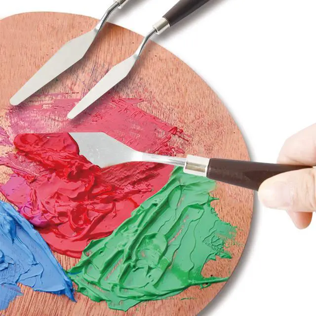 Alt view image 6 of 7 - Palette Knife Painting Stainless Steel Spatula Palette Knife Oil Paint Metal Knives Wood Handle (Red 5 Piece)