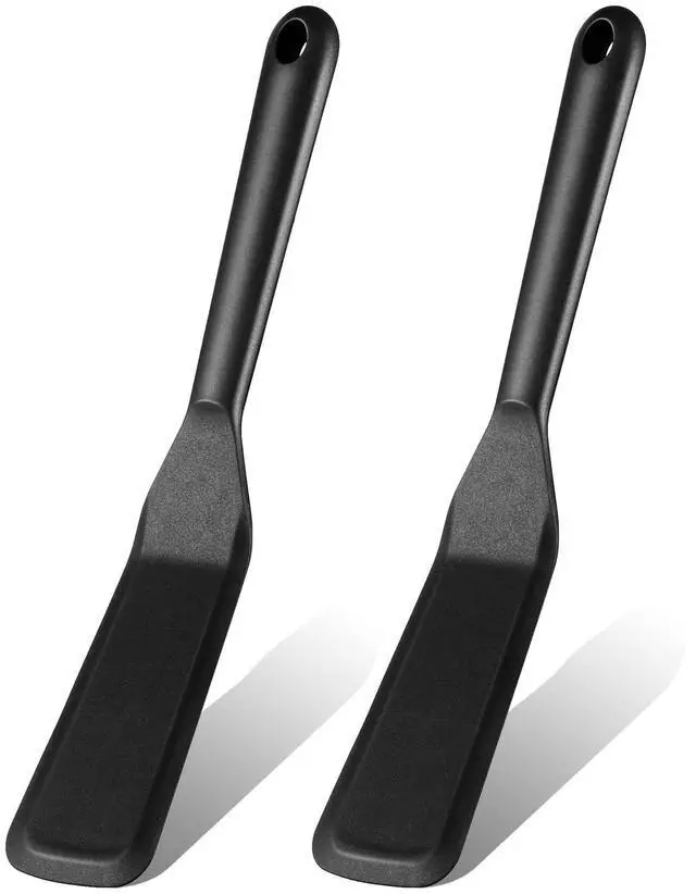 Main image of 2 Pieces Crepe Spatula Silicone Narrow Skinny Flipper Long Heat Resistant Cooking Pancake Spatula Non Stick for Cooking Egg Burgers Pizza Pancake Steak Omelet(Black)