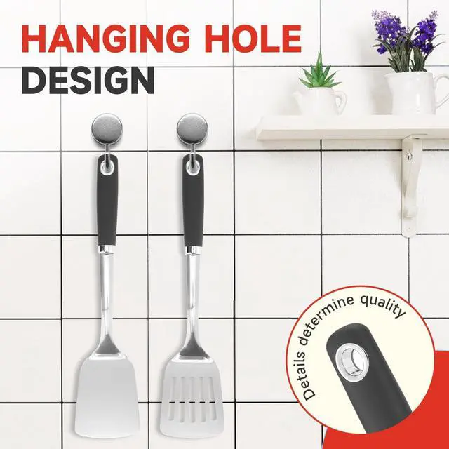 Alt view image 4 of 7 - 2 Pcs Stainless Steel Spatulas Set,14.9 Silver Slotted Turner, Solid Turner, Kitchen Cooking Utensils Set, High Heat Resistant, Grilling Frying Serving Food, Easy to Clean