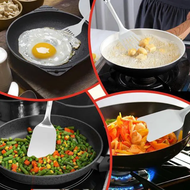 Alt view image 5 of 7 - 2 Pcs Stainless Steel Spatulas Set,14.9 Silver Slotted Turner, Solid Turner, Kitchen Cooking Utensils Set, High Heat Resistant, Grilling Frying Serving Food, Easy to Clean