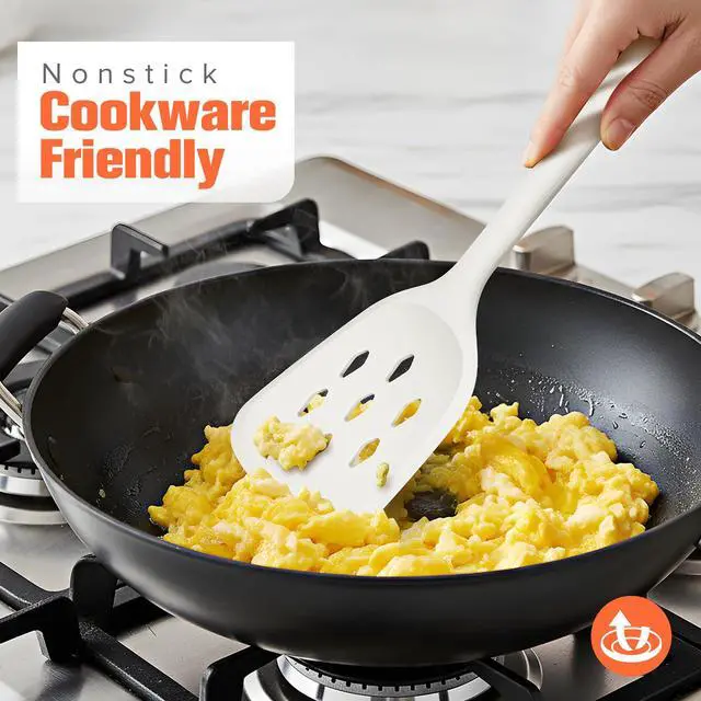 Alt view image 2 of 7 - Silicone Cooking Spatula&Slotted Spatulas, Pack of 2,Solid Turner Kitchen Utensils Set for Cooking,Frying, Baking, Flipping, Turning,Heat Resistant 450 (White)