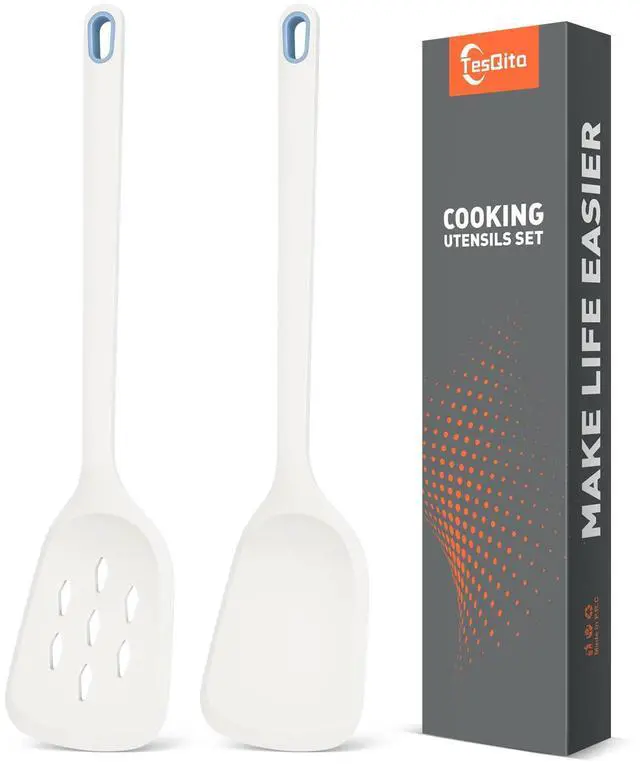 Main image of Silicone Cooking Spatula&Slotted Spatulas, Pack of 2,Solid Turner Kitchen Utensils Set for Cooking,Frying, Baking, Flipping, Turning,Heat Resistant 450 (White)