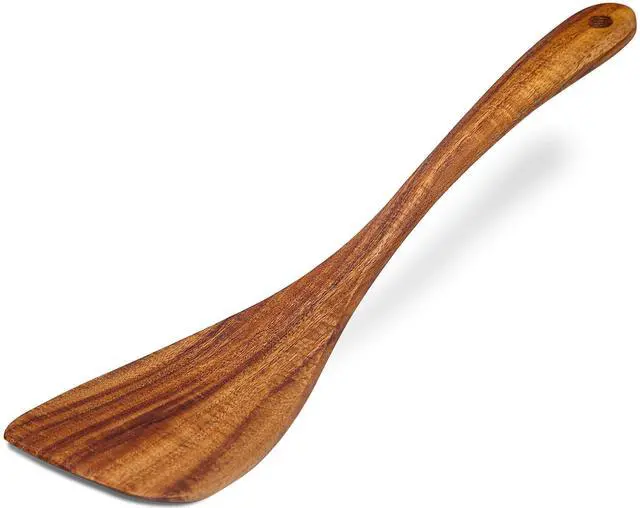 Main image of Wooden Spatula Nonstick Turner Acacia Wood, Right Long Handle Flat Frying Spatulas Handmade for Mother Wife Grandma Her Kitchen Gift, Ideal Cookware Utensils for Cooking Eggs, Fish, Pancakes