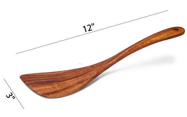 Alt view image 3 of 5 - Wooden Spatula Nonstick Turner Acacia Wood, Right Long Handle Flat Frying Spatulas Handmade for Mother Wife Grandma Her Kitchen Gift, Ideal Cookware Utensils for Cooking Eggs, Fish, Pancakes
