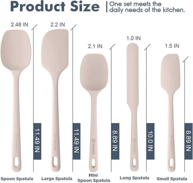 Alt view image 2 of 7 - 5 Pieces Silicone Spatula Set, Food Grade Rubber Spatula, Upgrade Strong Handle with Ergonomic Grip, Heat Resistant Up to 600°F for Nonstick Cookware, Cooking
