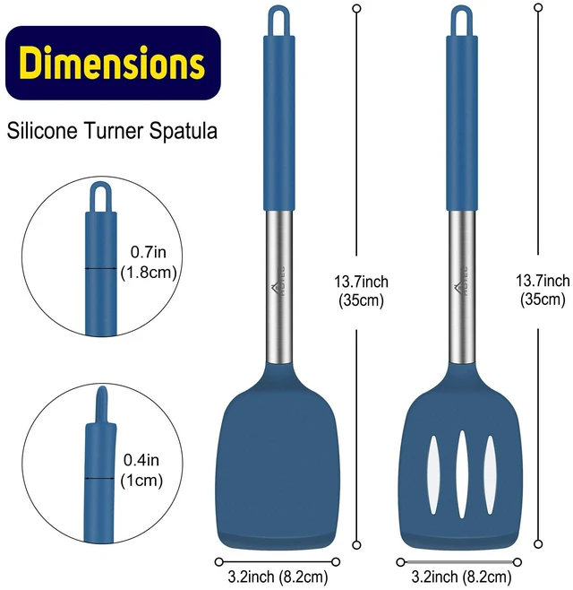 Alt view image 2 of 7 - Silicone Spatula Set of 2 Heat-Resistant 600°F & BPA-Free Kitchen SaptulaTurner with Stainless Steel Handles, Slotted & Solid Spatulas for Nonstick Cookware, 13.7 Inch, Classic Blue