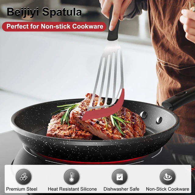 Alt view image 2 of 6 - 2-Piece Silicone Fish Spatula for Nonstick Cookware, Heat Resistant | BPA Free, Flexible & Thin Edge, Scratch-Free, Slotted Turner, Kitchen Use, Cooking Flipper for Egg, Pancake, Dishwasher Safe