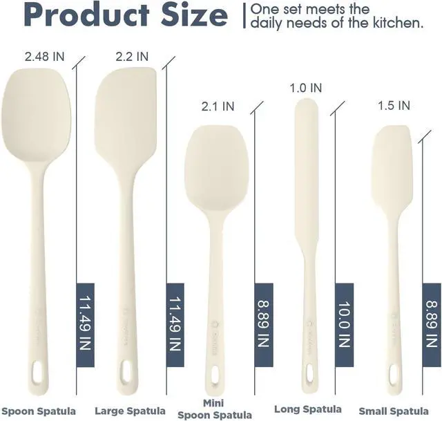 Alt view image 2 of 7 - 5 Pieces Silicone Spatula Set, Food Grade Rubber Spatula, Upgrade Strong Handle with Ergonomic Grip, Heat Resistant Up to 600°F for Nonstick Cookware, Cooking