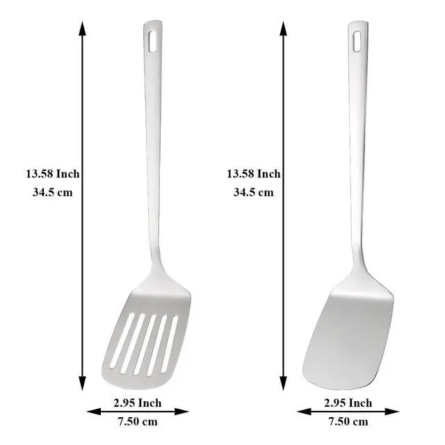 Alt view image 2 of 7 - Stainless Steel Spatulas Set, Silver Slotted Turner, Solid Turner, Kitchen Spatulas for Nonstick Cookware, Dishwasher Safe, Easy to Clean