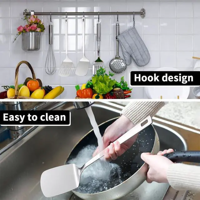 Alt view image 6 of 7 - Stainless Steel Spatulas Set, Silver Slotted Turner, Solid Turner, Kitchen Spatulas for Nonstick Cookware, Dishwasher Safe, Easy to Clean