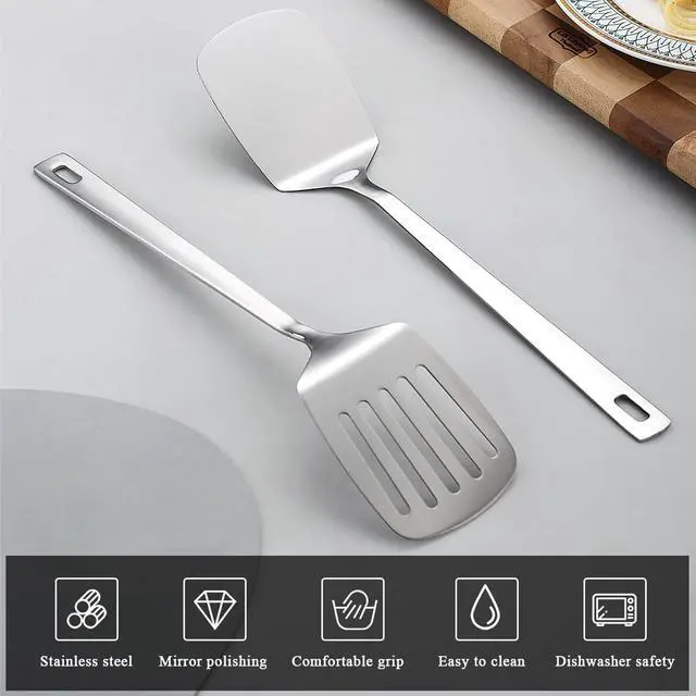 Alt view image 3 of 7 - Stainless Steel Spatulas Set, Silver Slotted Turner, Solid Turner, Kitchen Spatulas for Nonstick Cookware, Dishwasher Safe, Easy to Clean