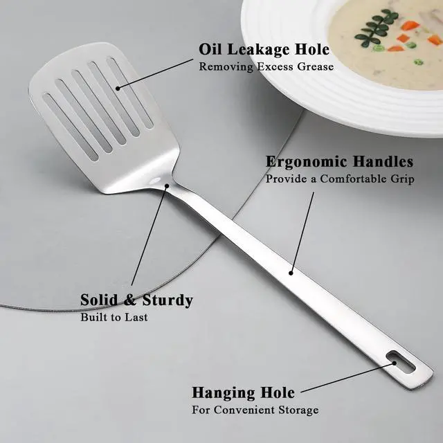 Alt view image 4 of 7 - Stainless Steel Spatulas Set, Silver Slotted Turner, Solid Turner, Kitchen Spatulas for Nonstick Cookware, Dishwasher Safe, Easy to Clean