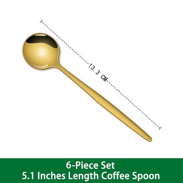 Alt view image 2 of 7 - 5.1 Inch Coffee & Tea Spoon,6 Pieces Gold Stainless Steel Teaspoon,Mini Spoons For Dessert And Coffee,Durable Demitasse Coffee Spoons For Dessert