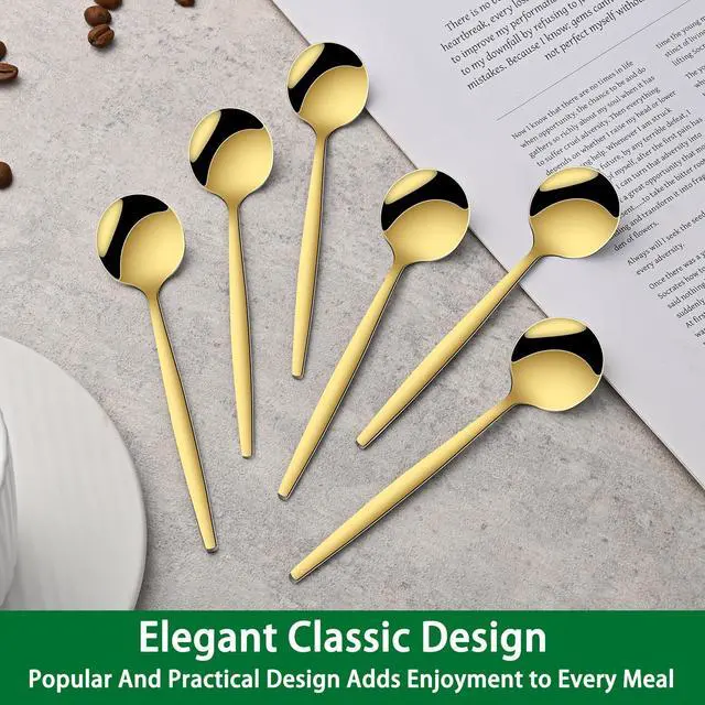 Alt view image 6 of 7 - 5.1 Inch Coffee & Tea Spoon,6 Pieces Gold Stainless Steel Teaspoon,Mini Spoons For Dessert And Coffee,Durable Demitasse Coffee Spoons For Dessert
