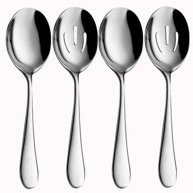 Main image of 4-Piece Serving Spoon Set - Includes 2 Serving Spoons and 2 Slotted Spoons, Large Cutlery for Catering Buffet, Mirror Polished, Dishwasher Safe, 8.7 Inches