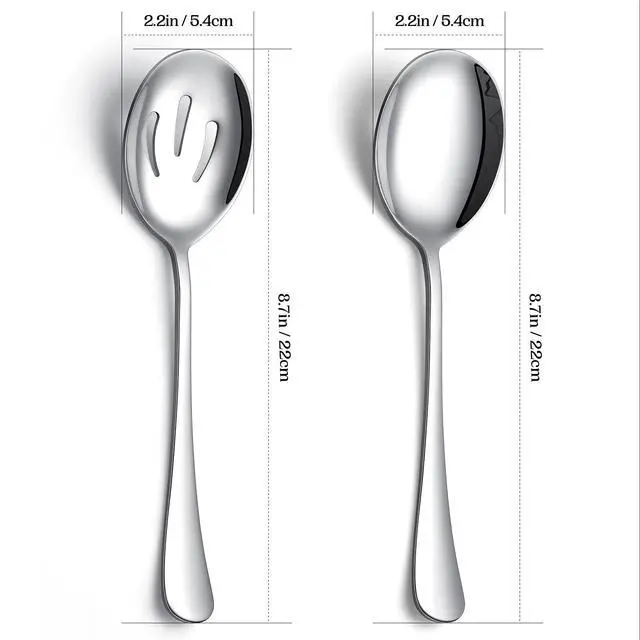 Alt view image 3 of 7 - 4-Piece Serving Spoon Set - Includes 2 Serving Spoons and 2 Slotted Spoons, Large Cutlery for Catering Buffet, Mirror Polished, Dishwasher Safe, 8.7 Inches