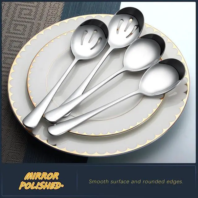 Alt view image 4 of 7 - 4-Piece Serving Spoon Set - Includes 2 Serving Spoons and 2 Slotted Spoons, Large Cutlery for Catering Buffet, Mirror Polished, Dishwasher Safe, 8.7 Inches