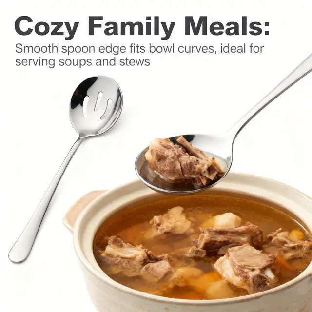 Alt view image 7 of 7 - 4-Piece Serving Spoon Set - Includes 2 Serving Spoons and 2 Slotted Spoons, Large Cutlery for Catering Buffet, Mirror Polished, Dishwasher Safe, 8.7 Inches