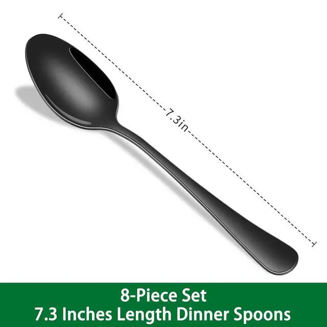 Alt view image 2 of 7 - Black Soup Sooon,8 PCs 7.3 Inch Dinner Spoons,PVD Black Stainless Steel Table Spoons,Dishwasher Safe Metal Tablespoon for Home,Party or Restaurant