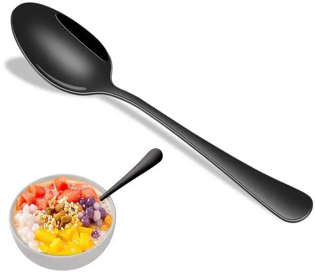 Main image of Black Soup Sooon,8 PCs 7.3 Inch Dinner Spoons,PVD Black Stainless Steel Table Spoons,Dishwasher Safe Metal Tablespoon for Home,Party or Restaurant