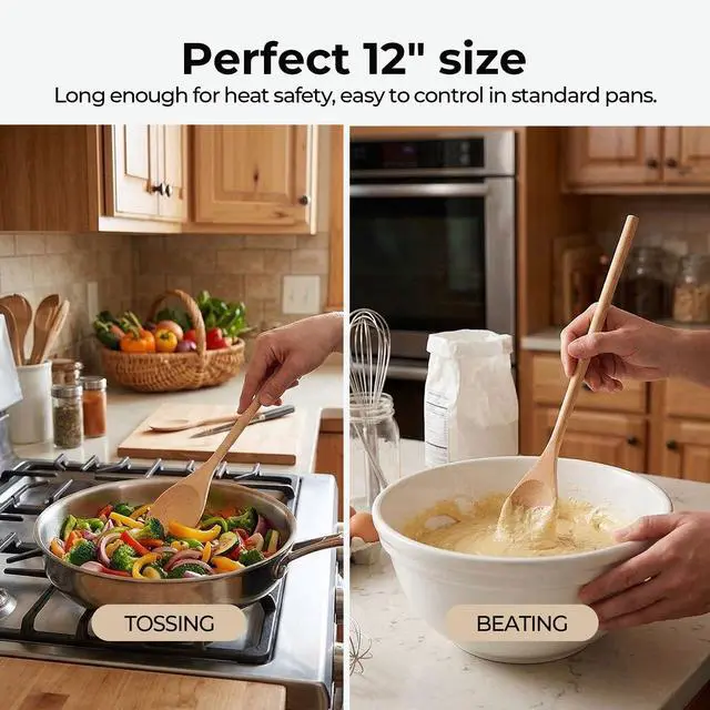 Alt view image 2 of 7 - 3PCS Wooden Spoons for Cooking, 12 Inch Long Handle Mixing Spoons for Baking, Tasting, Stirring Food, Hot Soups, Large Wooden Utensils for Nonstick Cookwares, Thoughtful Kitchen Gifts