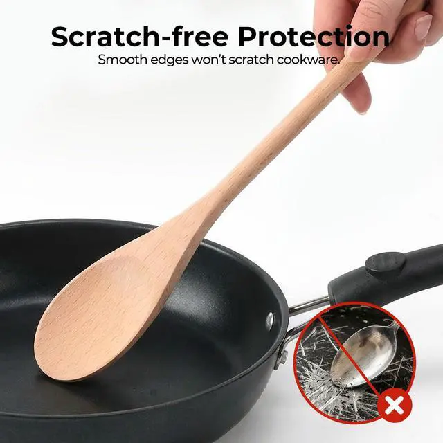 Alt view image 4 of 7 - 3PCS Wooden Spoons for Cooking, 12 Inch Long Handle Mixing Spoons for Baking, Tasting, Stirring Food, Hot Soups, Large Wooden Utensils for Nonstick Cookwares, Thoughtful Kitchen Gifts