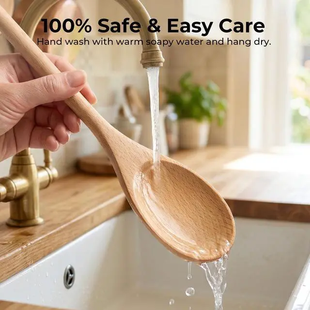 Alt view image 6 of 7 - 3PCS Wooden Spoons for Cooking, 12 Inch Long Handle Mixing Spoons for Baking, Tasting, Stirring Food, Hot Soups, Large Wooden Utensils for Nonstick Cookwares, Thoughtful Kitchen Gifts