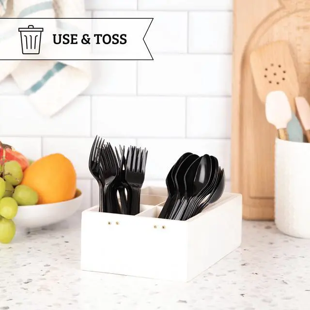 Alt view image 3 of 7 - 50 Pack Heavy Weight Plastic Spoons Black Disposable Spoons Plastic Cutlery Set